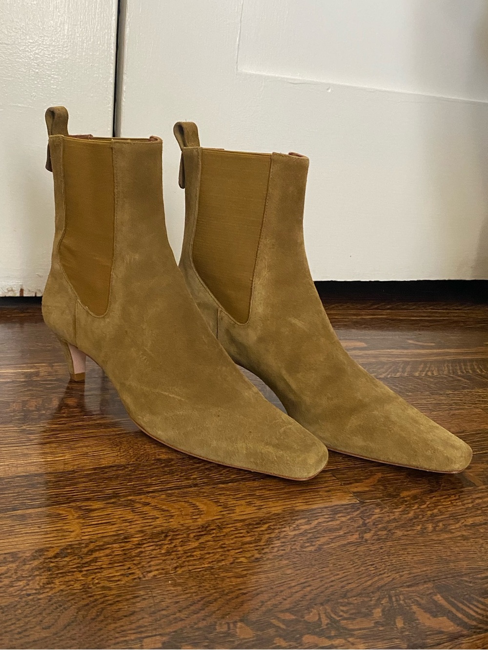 Suede Kitten Heel Ankle Boots - burnt mustard